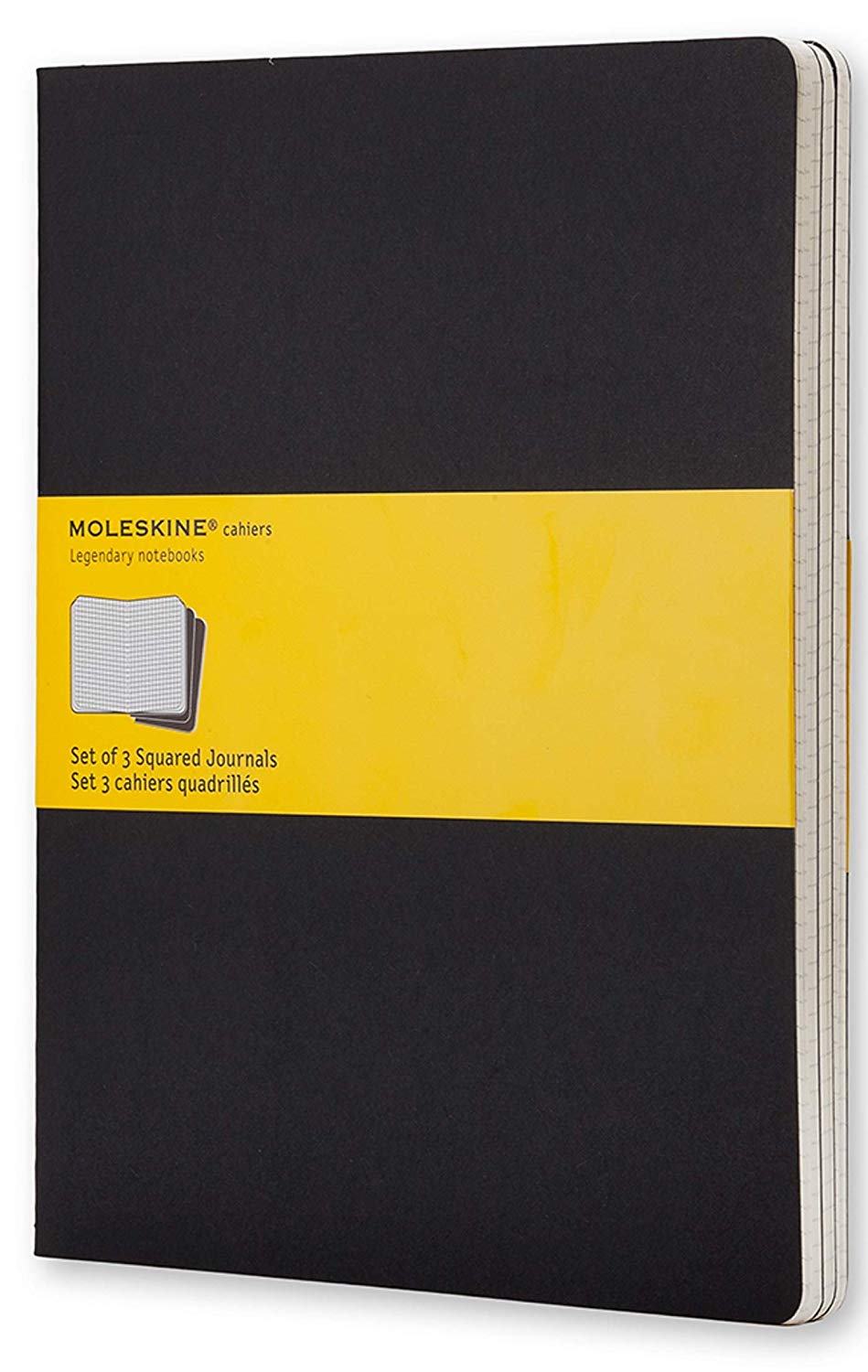 Moleskine Cahier Journal, Soft Cover, XL (7.5" x 9.5") Squared/Grid, Black, 120 Pages (Set of 3), XLarge