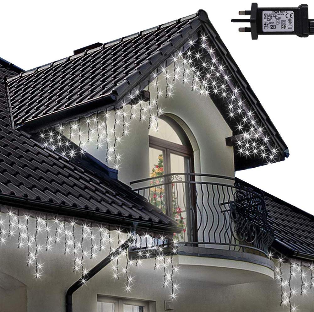 ANSIO® Outdoor Christmas Lights 320 LED 11m/35ft Icicle Lights Outdoor & Indoor Cool White Decorations String Fairy Outside Lights with Timer for Xmas Garden Bedroom & Party - Image 2
