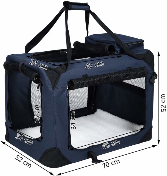 FEANDREA Dog Carrier Folding Fabric Pet Carrier Lightweight Pet Cage Dark Blue 70 x 52 x 52 cm PDC70Z - Image 3