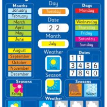 My First Magnetic Calendar - BLUE (also available in PINK). Rigid board 40 x 32cm with hanging loop