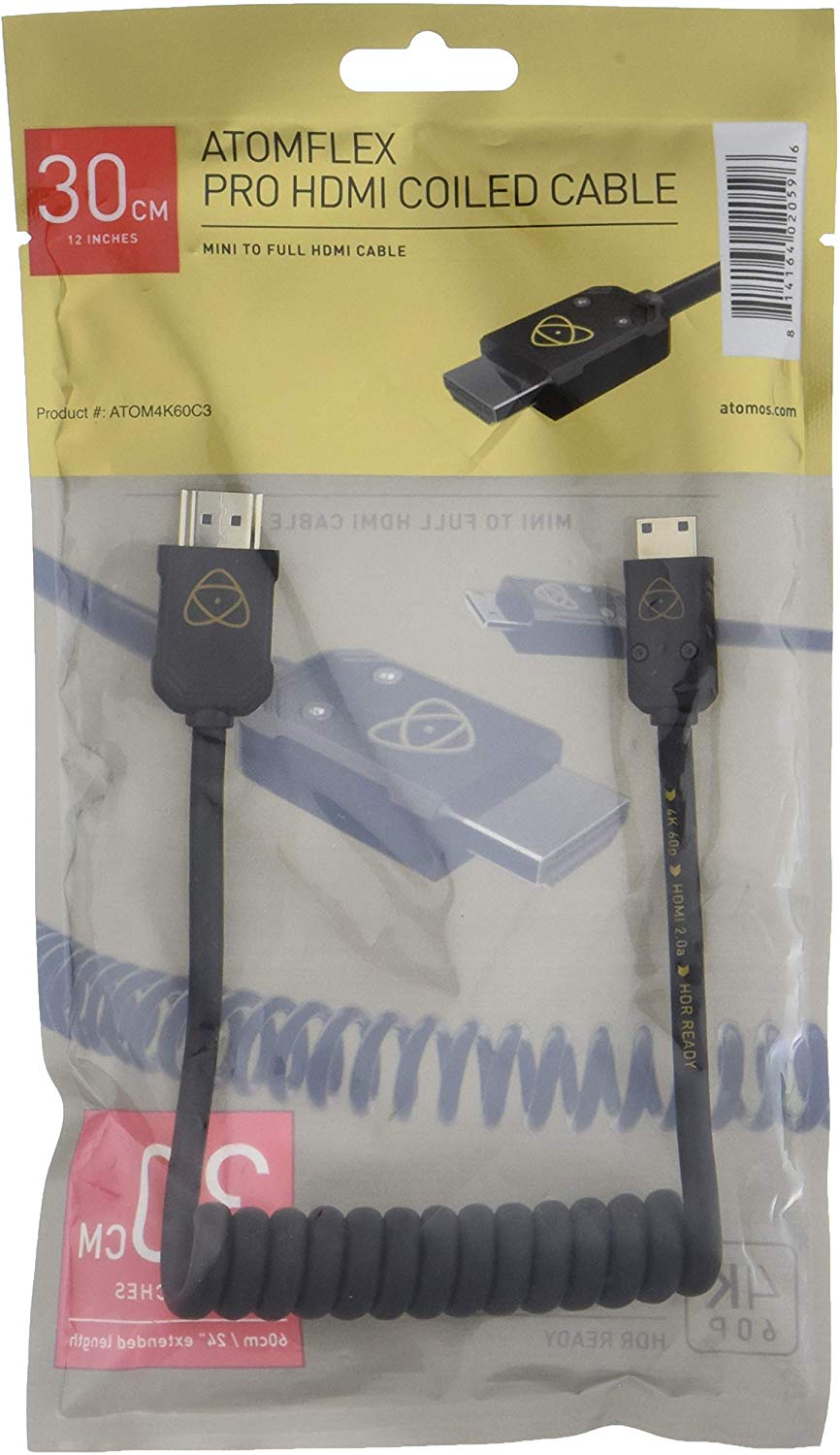 Atomos Atom Mini 4 K60 °C3 HDMI Cable 30 cm Cast Connector (60 cm - Black - Image 2