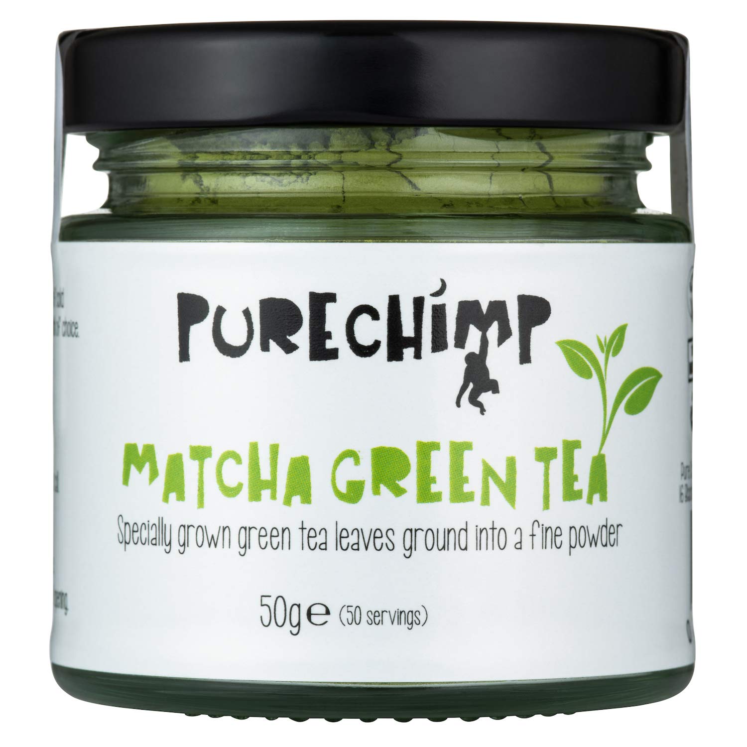 PureChimp Ceremonial Grade Matcha Powder 50g. 100% Pure Green Tea. Shade-Grown for MatchaLatte Teas & Recipes. Recyclable Glass Jar. Antioxidant-Rich