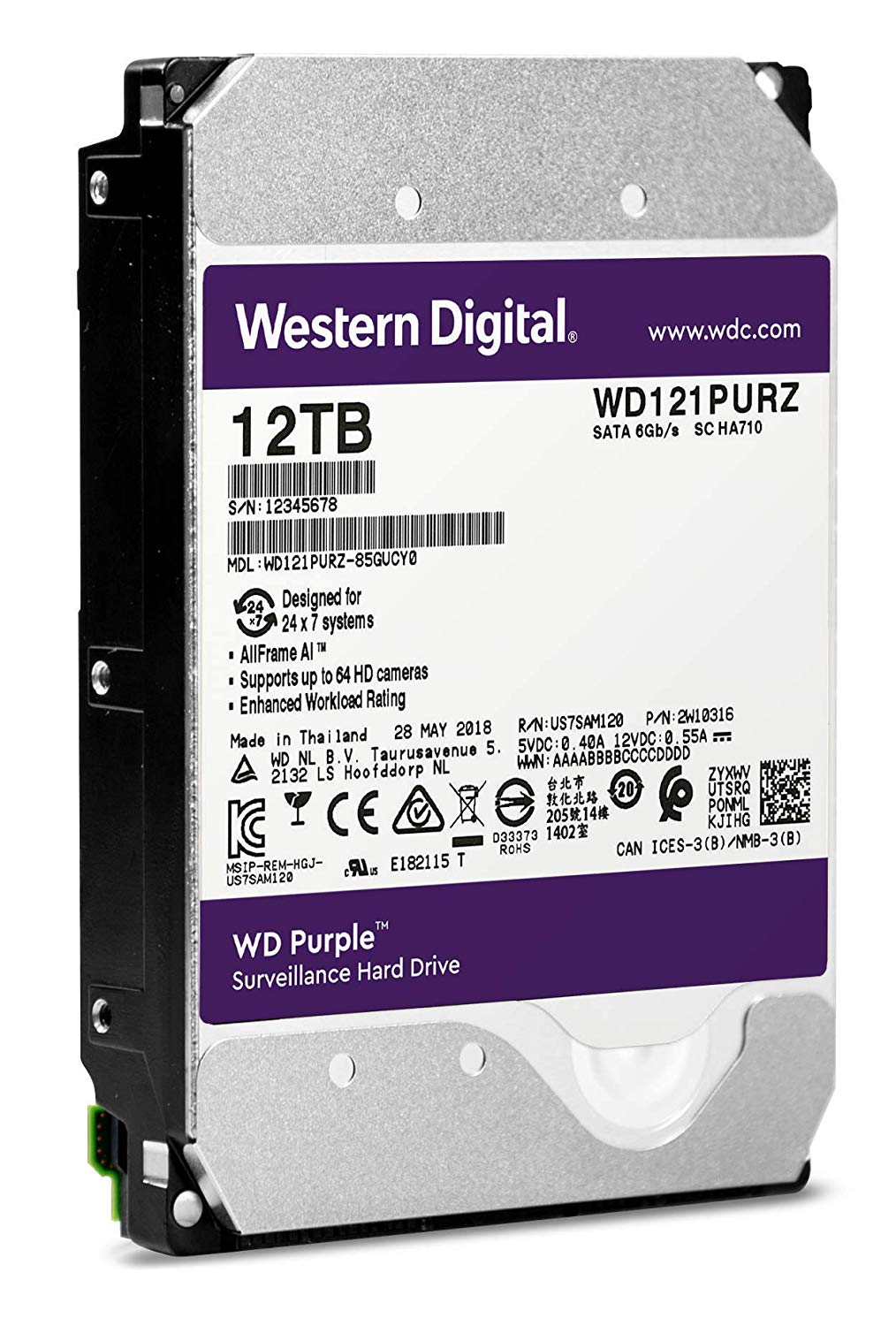 WD Purple 12TB Surveillance 3.5 Inch SATA 6 Gb/s Hard Disk Drive with Allframe 4K Technology, 360TB/yr, 256MB Cache 7200rpm - Image 4