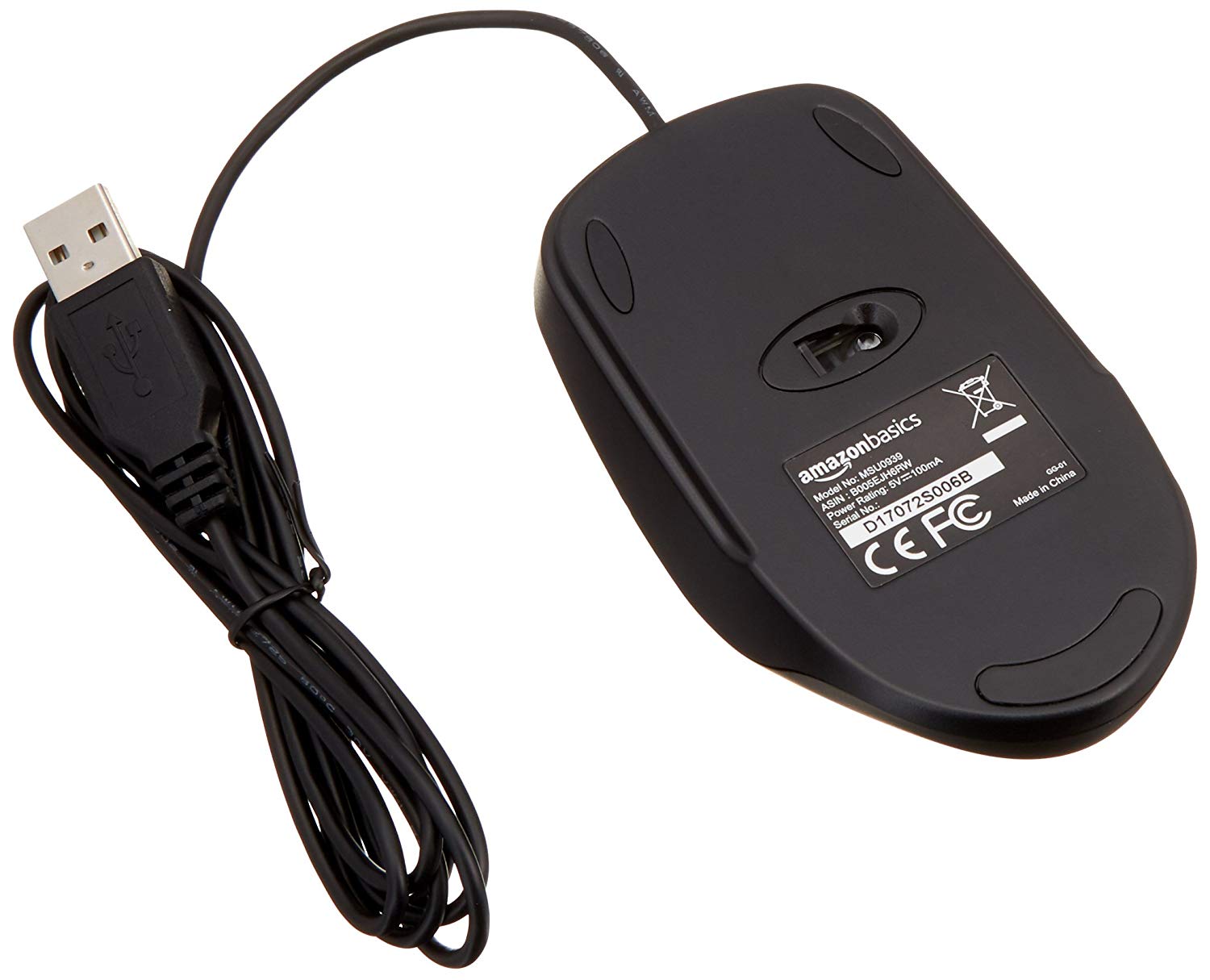 Amazon Basics Responsive and Precise 3-Button Wired USB Computer Mouse with Scrolling and Tracking, Single, Black - Image 3