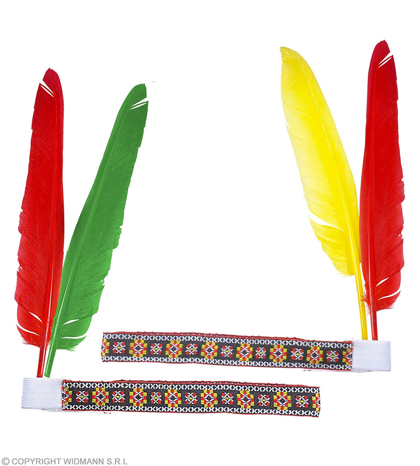 Indian Headress 2 Feathers Accessory for Wild West Cowboy Fancy Dress, Multicoloured
