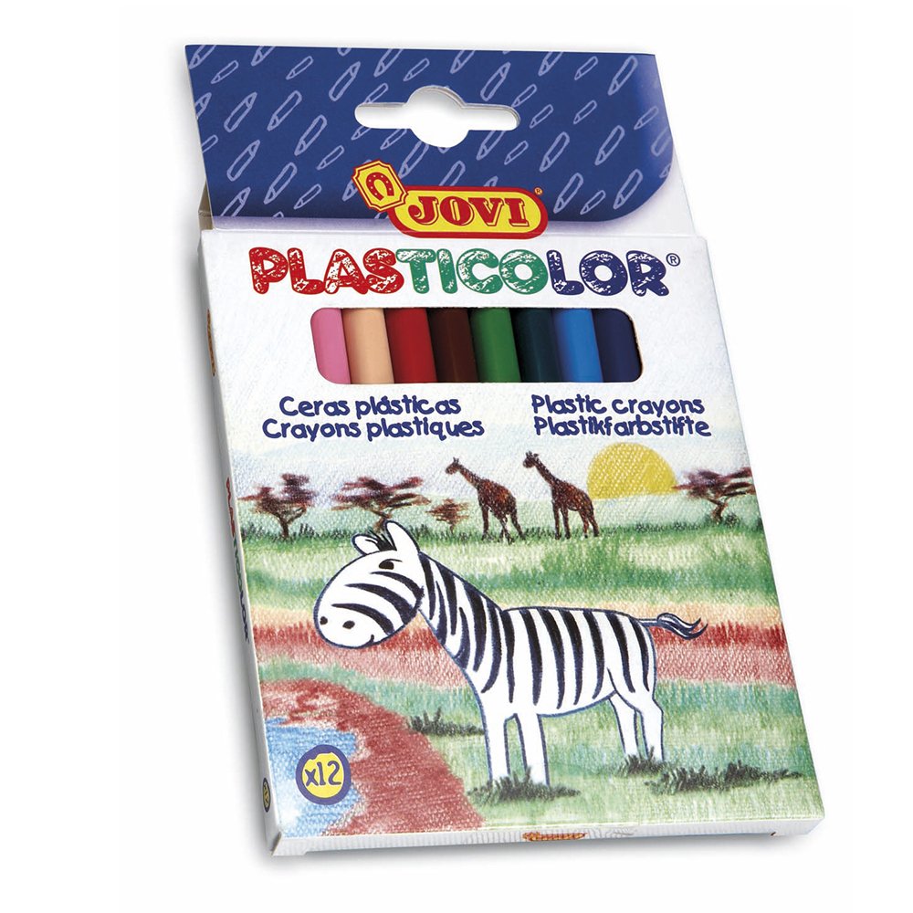 Jovi Plasticolor Wax Crayons for Ages 3+ Odourless, Easy to Wash, Shatterproof, Erasable, 12 Colours in a Box
