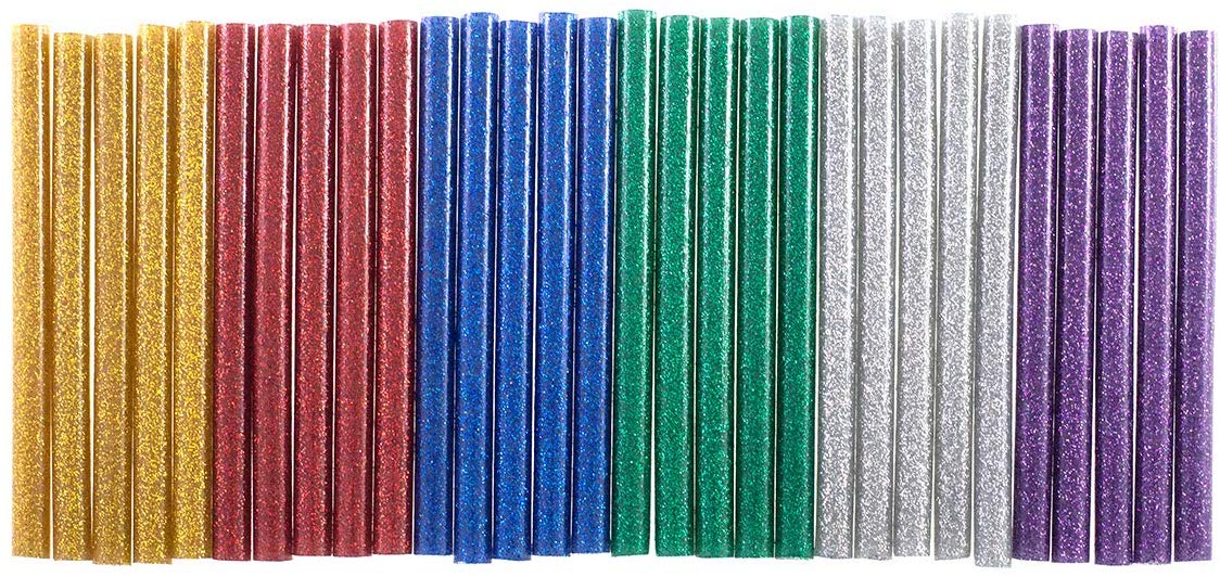 Amtech S1875 Set of Glitter Glue Gun Sticks in 6 Colours, 30 Pieces, 7x100mm for Hot Melt Crafting Decorating and Bonding