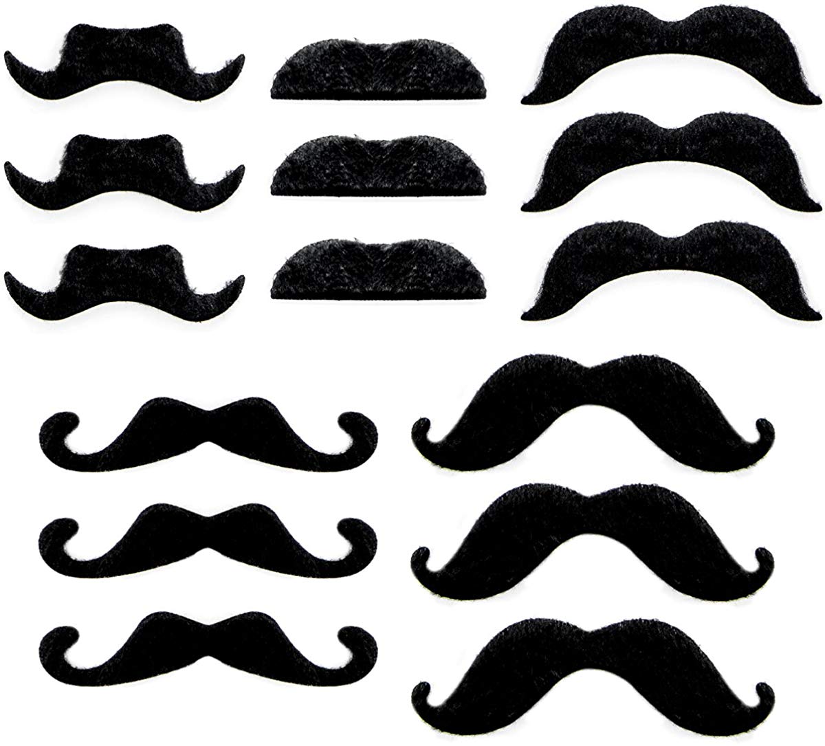 AWS Fake Moustaches – 15 Black Stick On Moustache Fancy Dress Set for ...