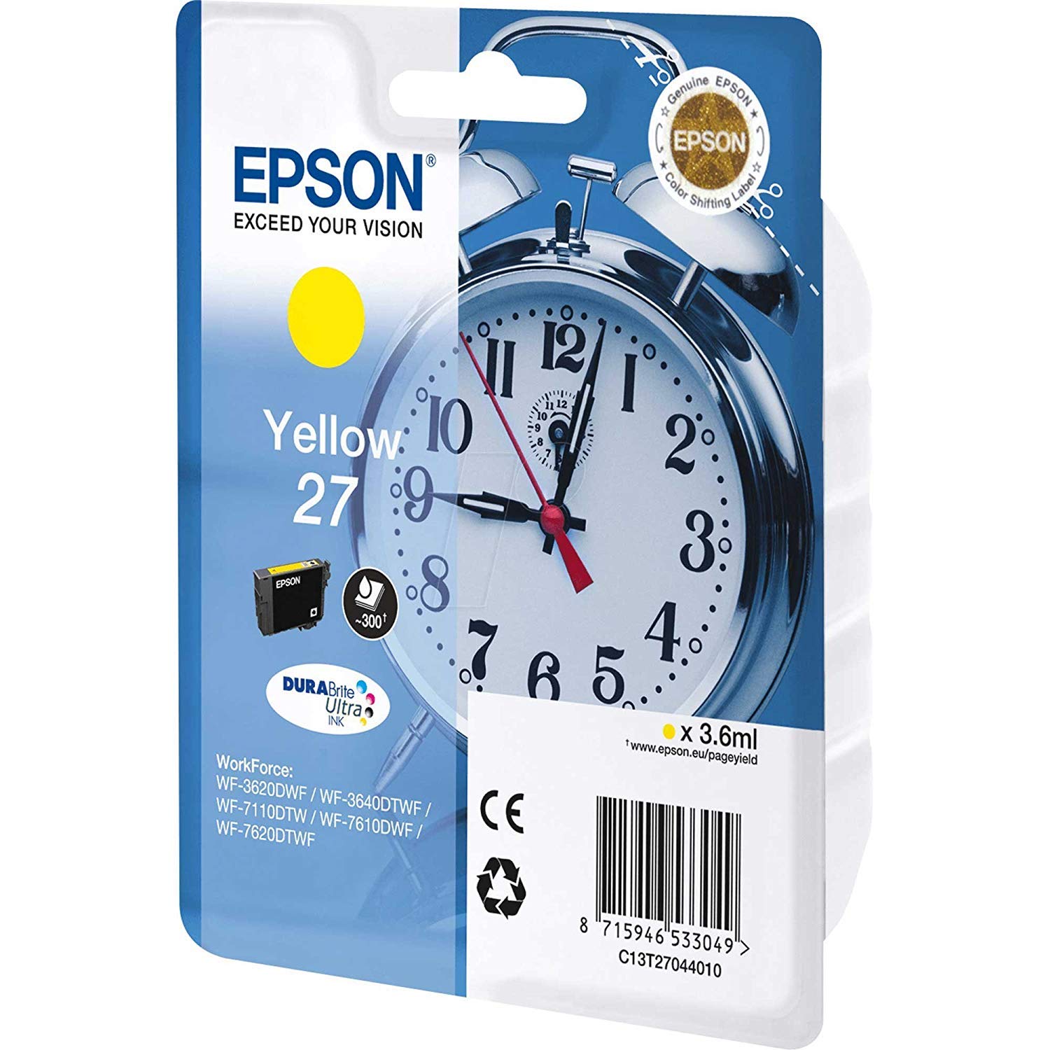 Epson 27 Yellow Alarm Clock Genuine, DuraBrite Ultra Ink Cartridge, IND Yellow, Standard Capacity - Image 2