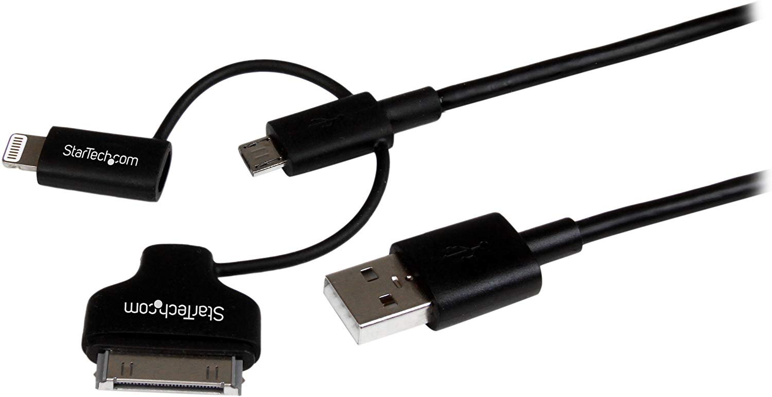 StarTech.com 1m 3 ft Black Apple 8-pin Lightning or 30-pin Dock Connector or Micro USB to USB Cable for iPhone iPod iPad