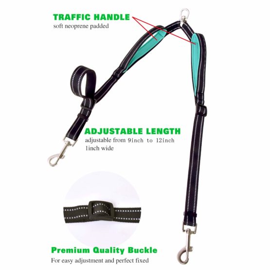 U-picks Double Dog Lead, Dual Leash Coupler Splitter No Tangle with Comfortable Padded Handles for Training&Walking 2 Dogs, Reflective Adjustable Dog Leads for Medium Small Dogs - Image 3