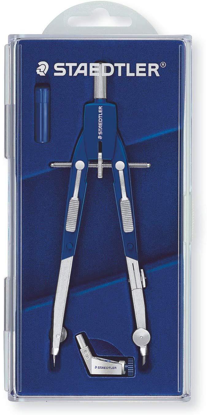STAEDTLER 552 01 Mars Comfort Quick-Setting Compass with Push-Button, Universal Adapter and Lead Box (350 mm Diameter)
