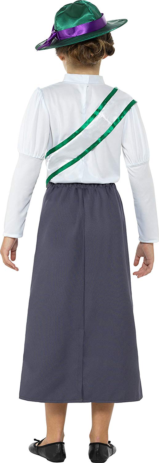 Smiffys Victorian Suffragette Costume, Grey with Skirt, Attached Blouse, Sash & Hat, Girls Fancy Dress, Child Dress Up Costumes - Image 3