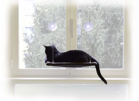 UNITED PETS Cat View Cat Window Perch for Cats, Italian Design, Grey. Size: 37x47cm (15x19 inches) Cat Window Seat, Cat Hammock - Image 3