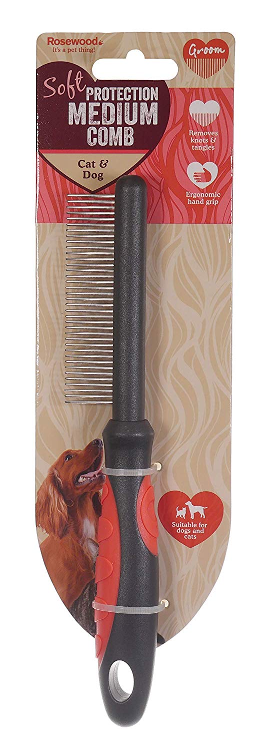 Rosewood Soft Protection Medium Comb for Dogs & Cats, grey and orange - Image 2
