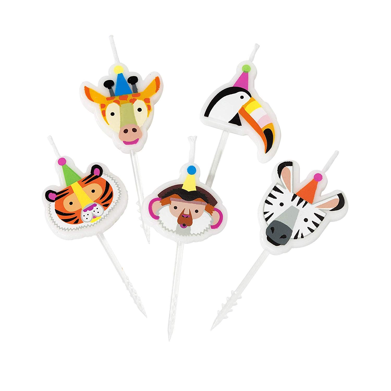 TalkingTablesZoo Animal PartyBirthday Cake CandlesPack of 5Mixed Colours, Kidscandles, Small