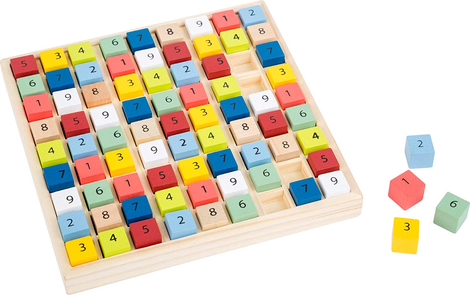 small foot 11164 Colourful Sudoku "Educate" made of wood, with 81 number cubes in bright colours for puzzling from 6 years on
