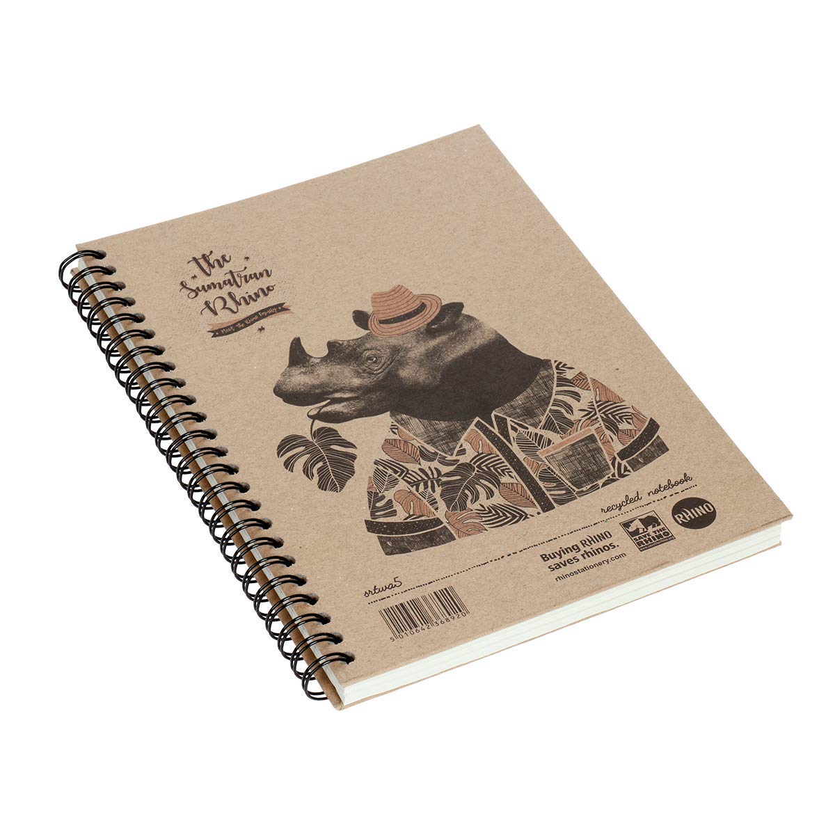 Rhino A5 Recycled Notebook, 160-Page / 8mm Lined Writing Book, 1-Pack, Hardback & Wirebound Spiral Pad - Image 2