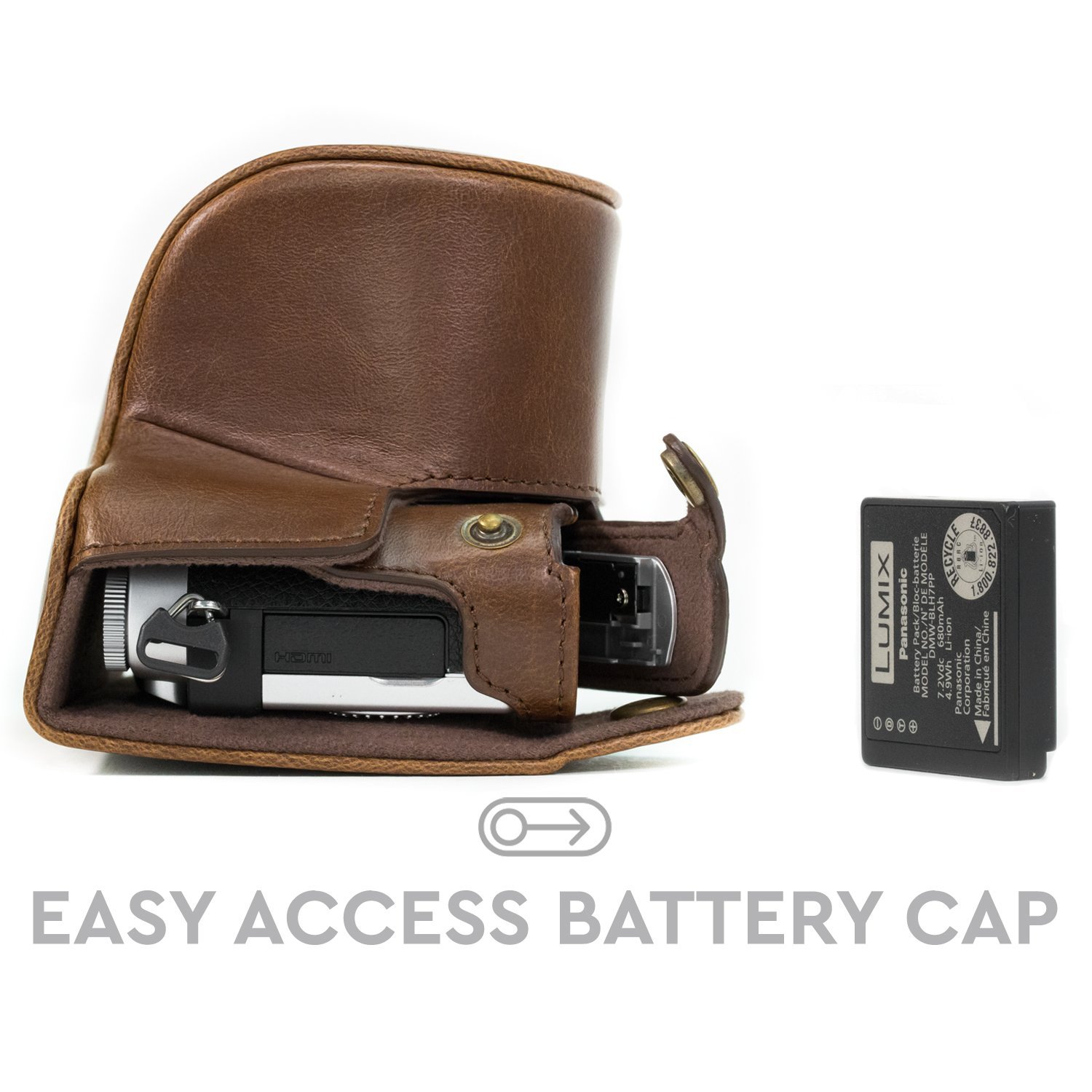MegaGear MG1141 Ever Ready Leather Case and Strap with Battery Access/12-32 mm Lens for Panasonic Lumix DC-GX850/DC-GF9/DC-GX800/DMC-GF8/DMC-GF7 Camera - Image 2