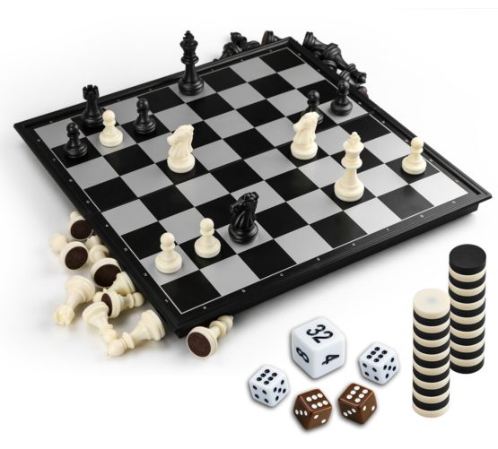 Gibot 3 in 1 Chess Board Set, 31.5CM x 31.5CM Magnetic Chessboard with Chess, Checkers, Backgammon for Kids and Adult, Foldable and Portable Game Board for Travel , Black and White - Image 2