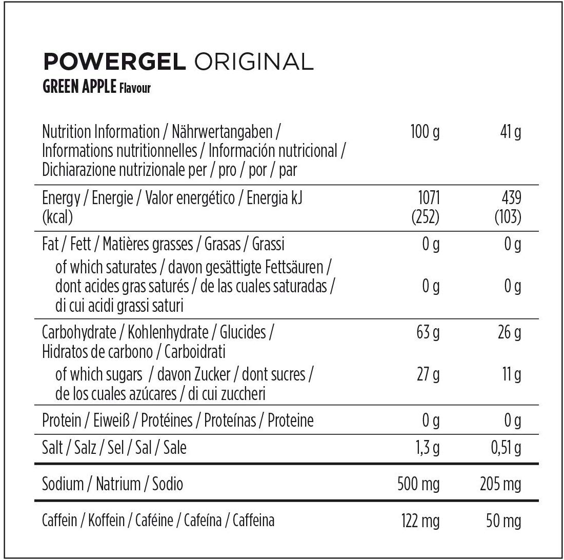 Powerbar - PowerGel Original - Green Apple - 24x41g - High Carb Energy Gel - Sodium - 50mg Caffeine, Yellow, 980 g (Pack of 1) - Image 4