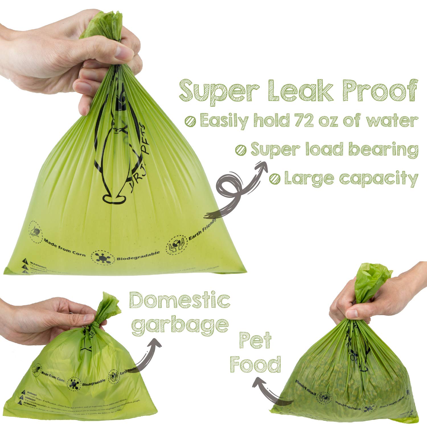 YORJA Dog Poo Bags, 360 Pet Poop Bags, Extra Thick and Strong 100% Leak-Proof Biodegradable Waste Bags, Green+yellow - Image 3