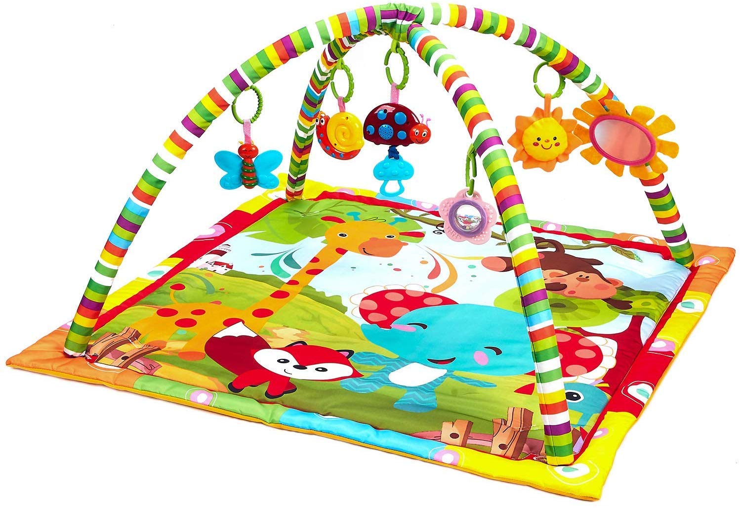 New Born Baby Playmat, Play Gym, Musical Activity Gym,Soft Toy, Fun Animals,Music,Textures,Rattle,Teethers, Mirror