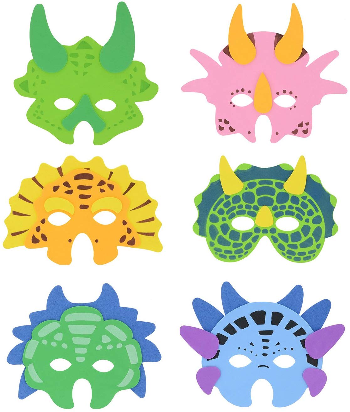 Henbrandt Dinosaur Foam Masks (6pcs), Multicolor, Up To 10 Inches Width (25.5cm)