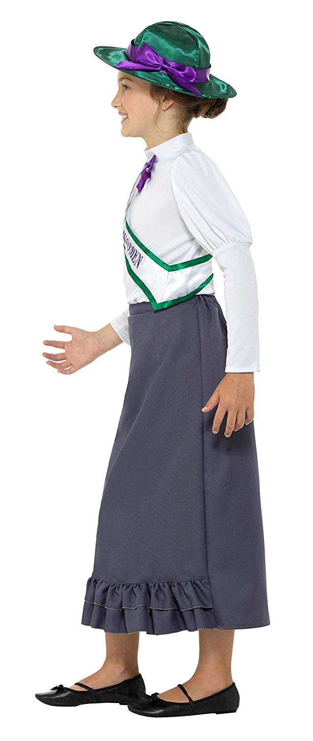 Smiffys Victorian Suffragette Costume, Grey with Skirt, Attached Blouse, Sash & Hat, Girls Fancy Dress, Child Dress Up Costumes - Image 2