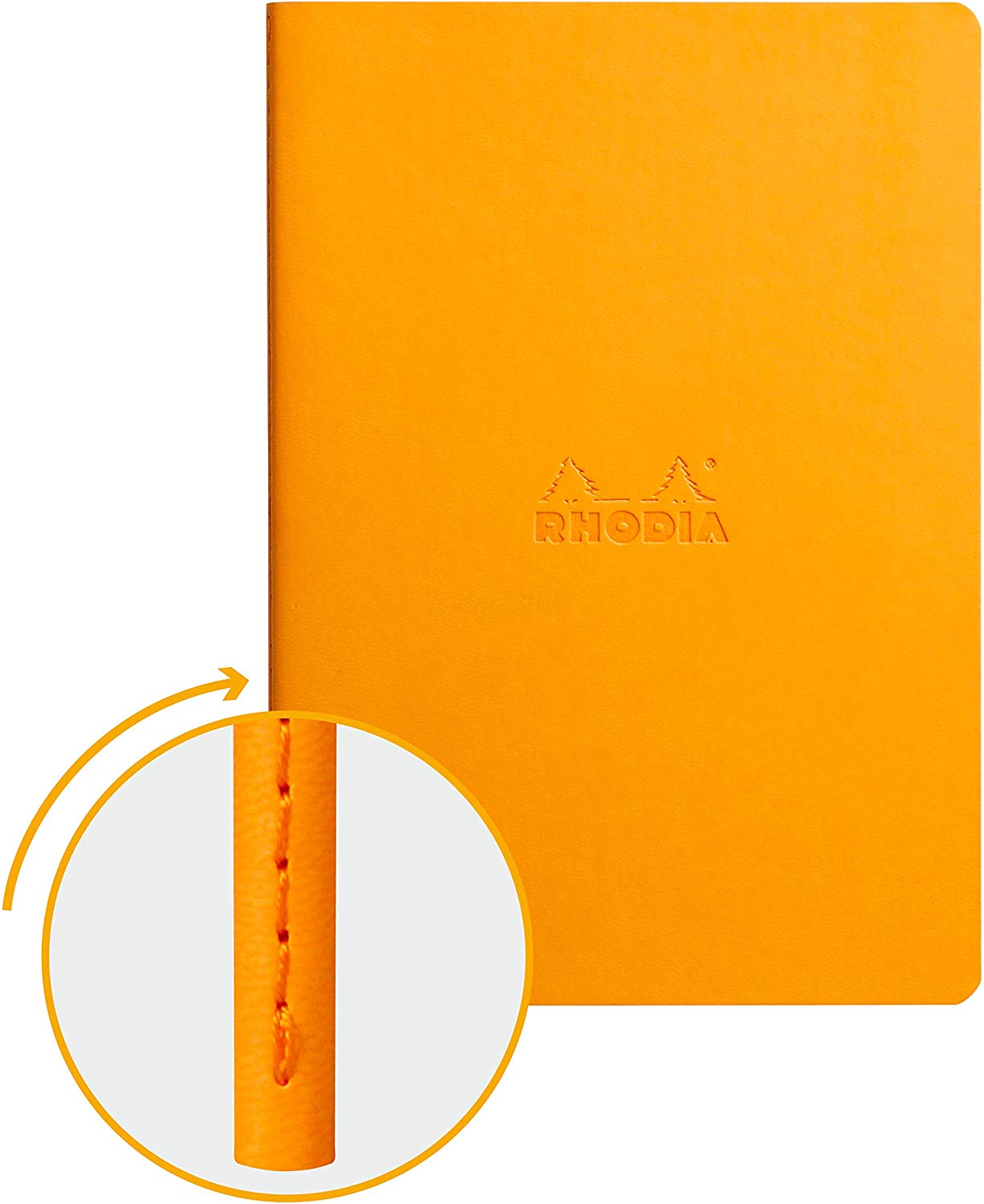 RHODIA 116415C, Soft Orange Textile Stitch Notebook, A5, Lined, 64 pages, Ivory Clairefontaine Paper 90 g/m - Image 2