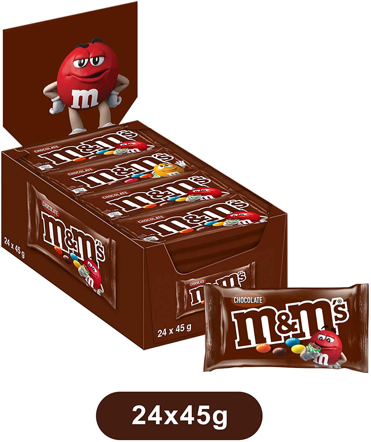 M&M'S Milk Chocolate Bulk Box, Chocolate Gifts & Movie Night Snacks, 24  Packs of 45 g