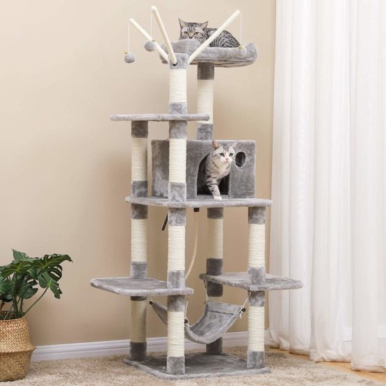 FEANDREA Cat Tree, Cat Condo with Hammock, Perch, Cat Tower, Light Grey PCT86W - Image 2