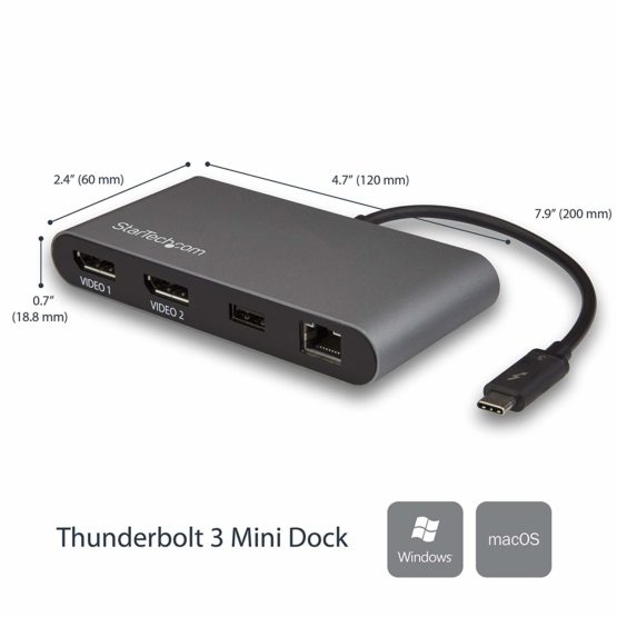 StarTech Mini Dual 4K Monitor Thunderbolt 3 Dock with DisplayPort - Mac & Windows (TB3DKM2DP) - Image 2