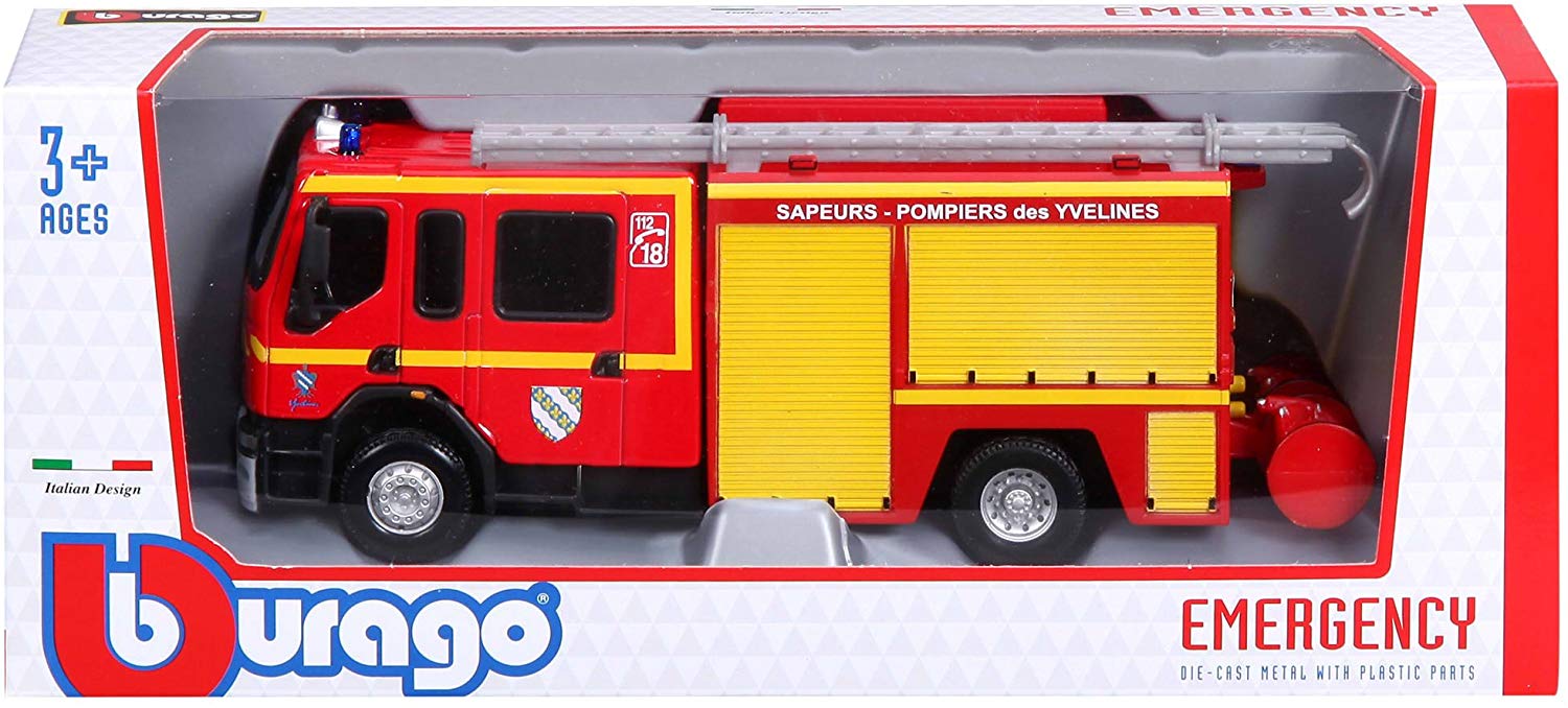 Bburago Maisto France 32002 Renault Premium Fire Truck - 1:55 Scale, Red, 22 x 8 x 7 cm - Image 4