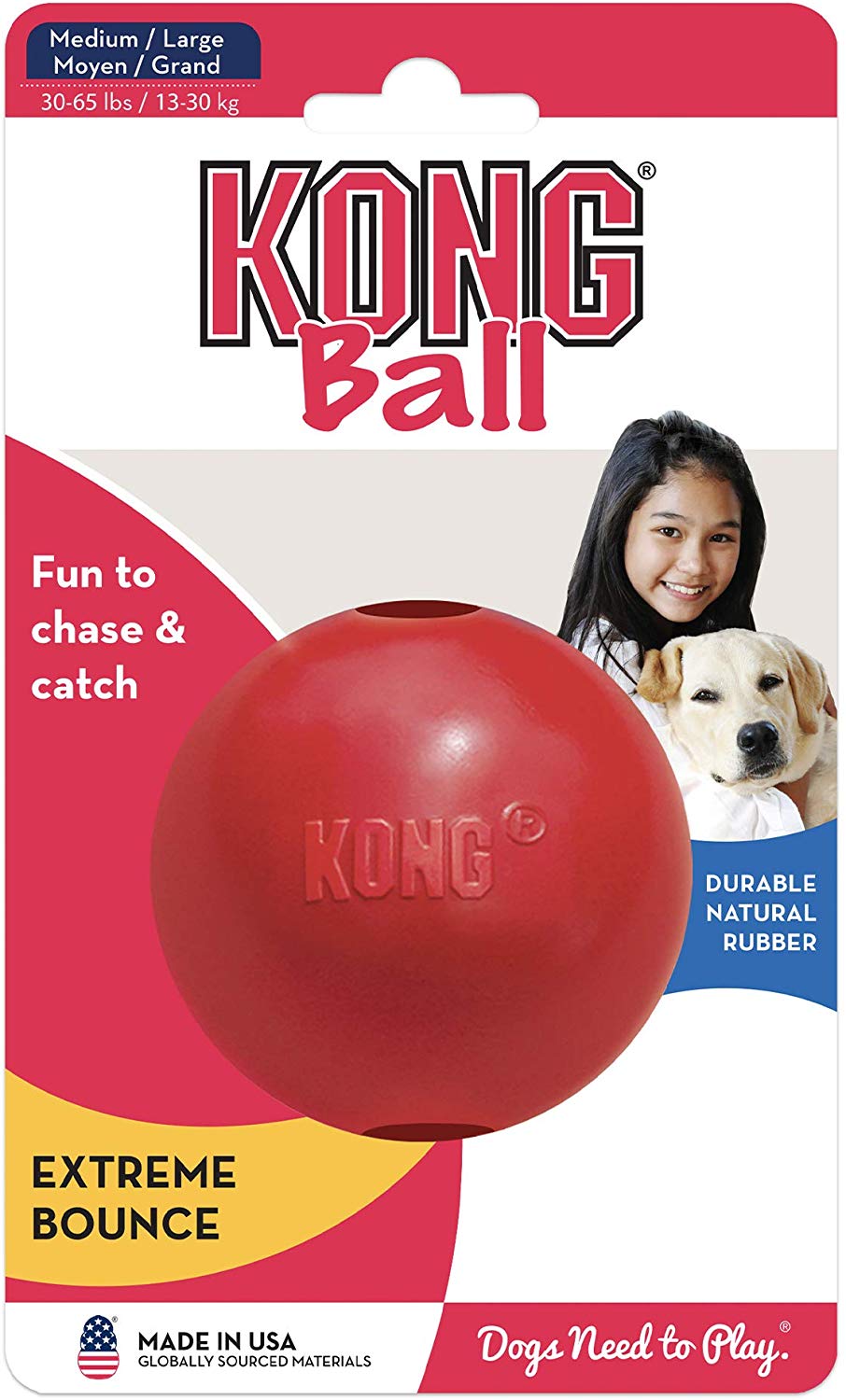 KONG Ball with Hole - Dog Fetch Toy - Classic Rubber Ball for Training and Playtime - For Large/Medium Dogs, Red - Image 4
