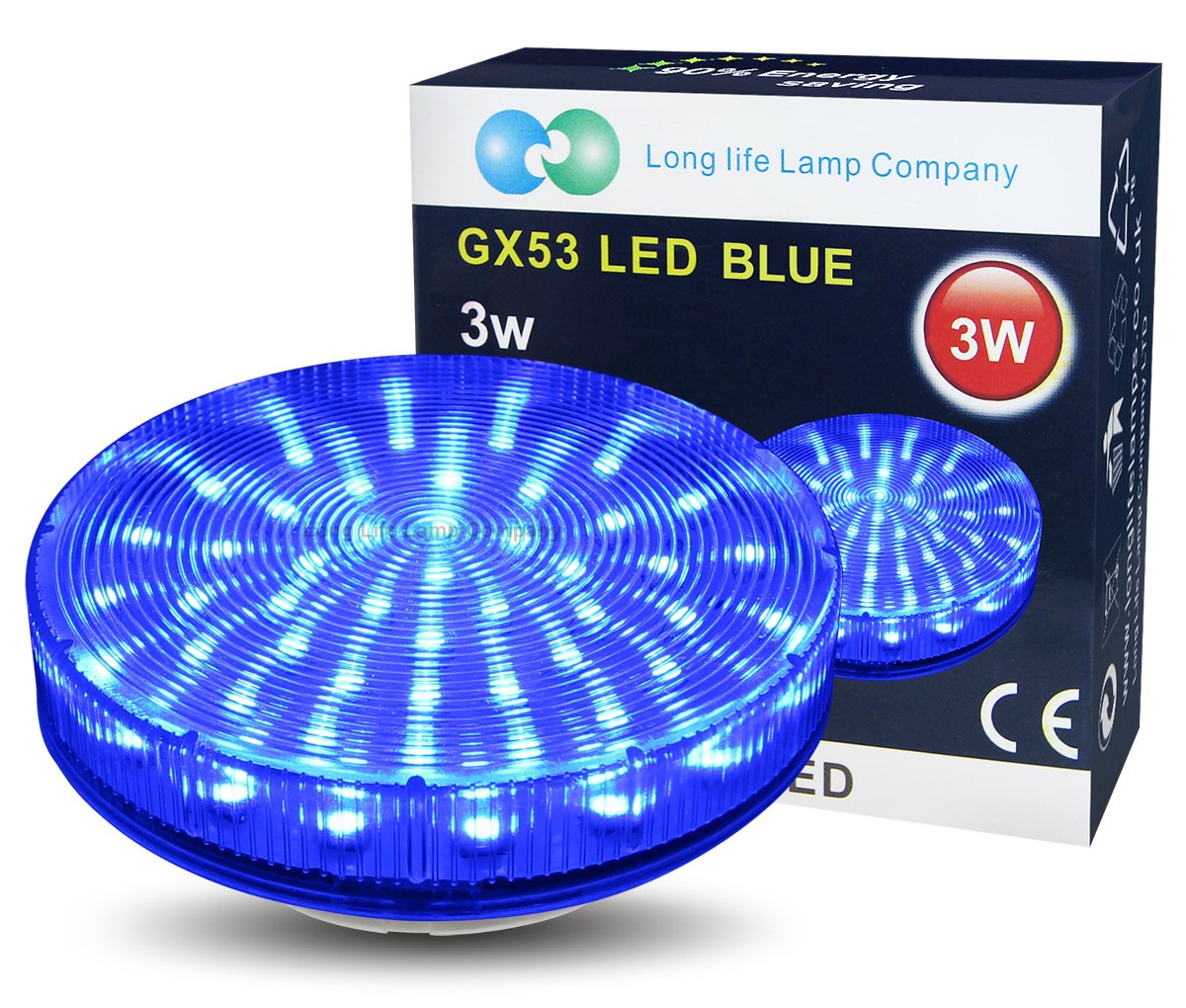 Long Life Lamp Company 3watt Blue GX53 LED Light Bulb Replacement for CFL Round