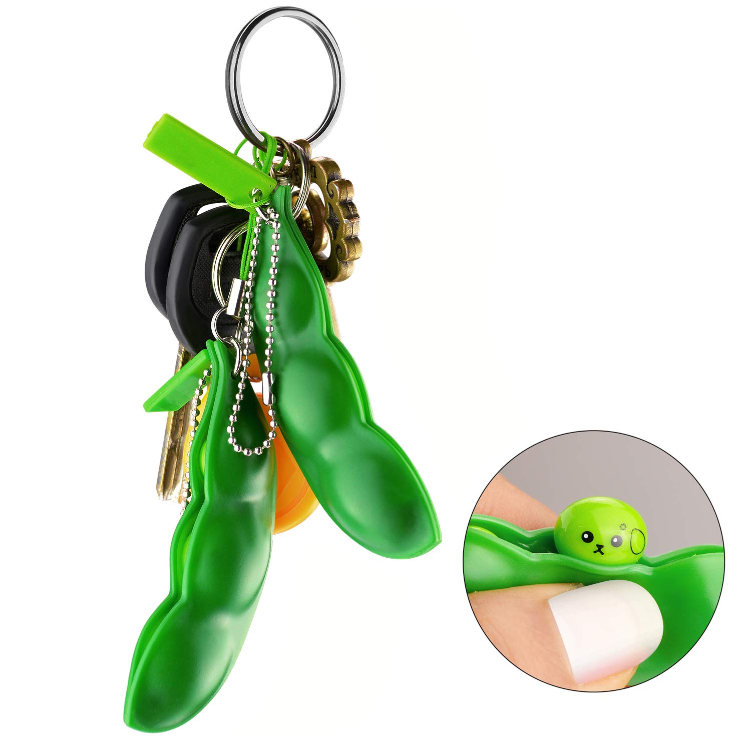 Anpole Fidget Bean Toy,Squeeze-a-Bean Puchi Puti Mugen Edamame Keychain ...