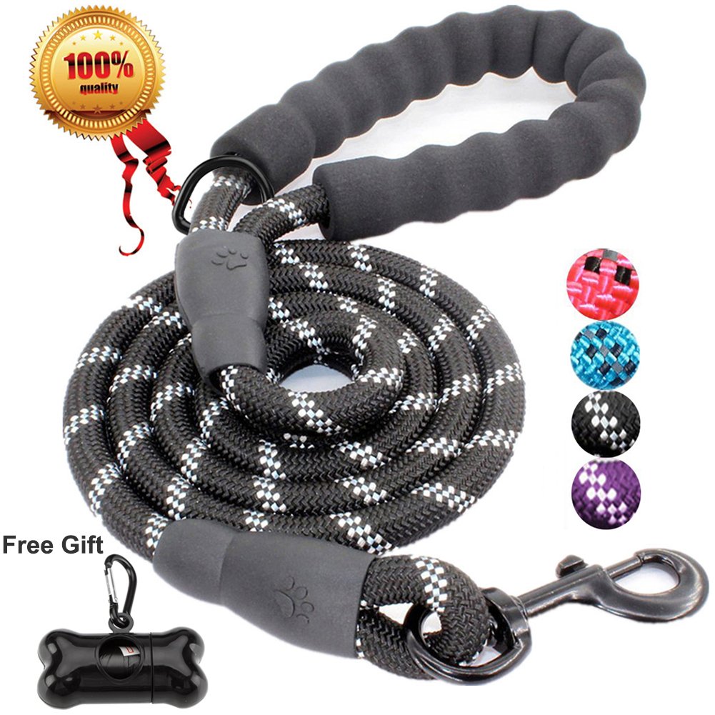 JBYAMUK 5 FT Strong Dog Lead with Comfortable Padded Handle and Highly Reflective Threads for Small Medium and Large Dogs (5-FT, Black)