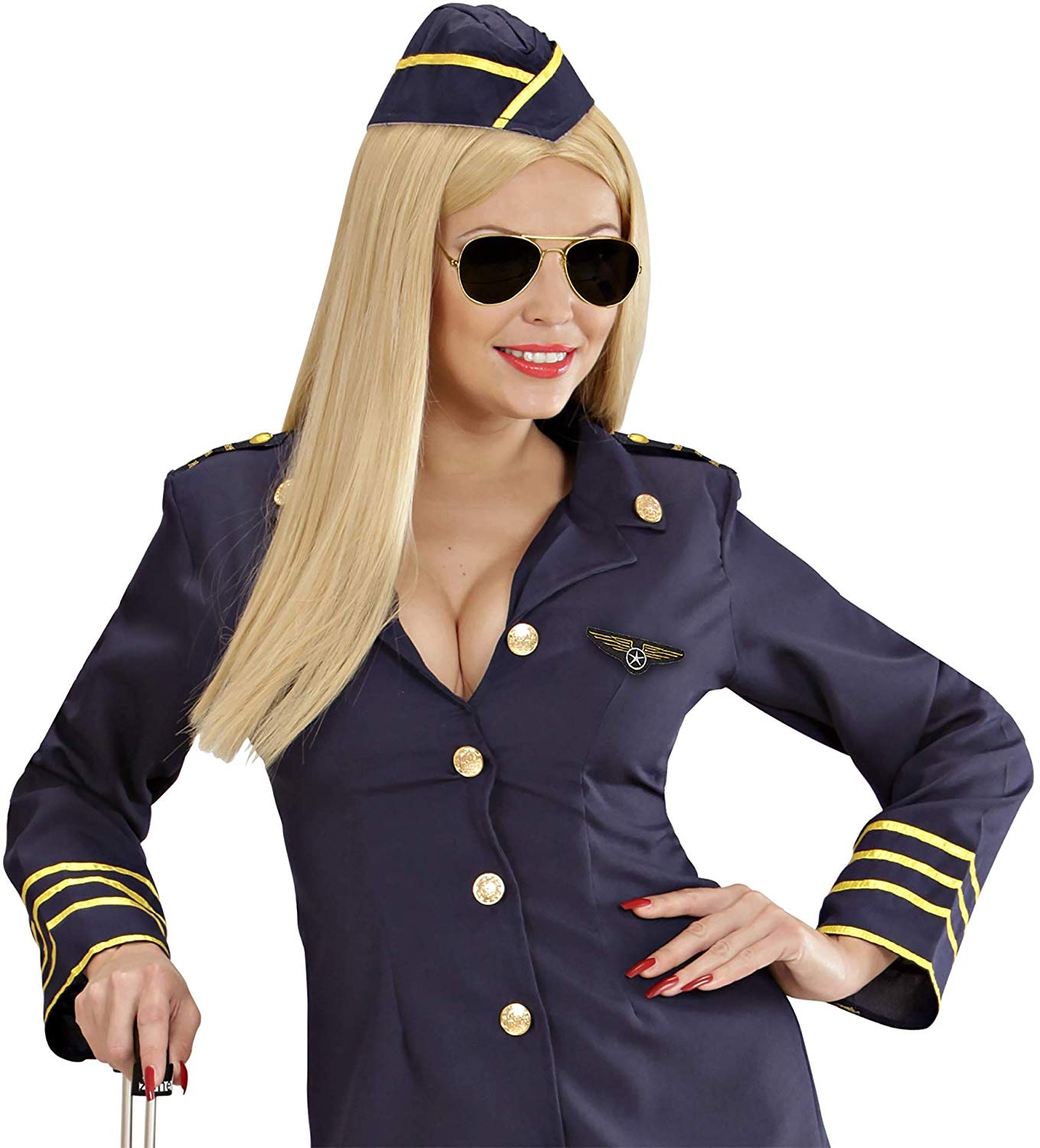 WIDMANN 00085 Pilot Set, 3 Pieces, Sunglasses, Epaulettes, Badge, Disguise Set, Accessory, Carnival, Theme Party (Blue/Gold) - Image 4