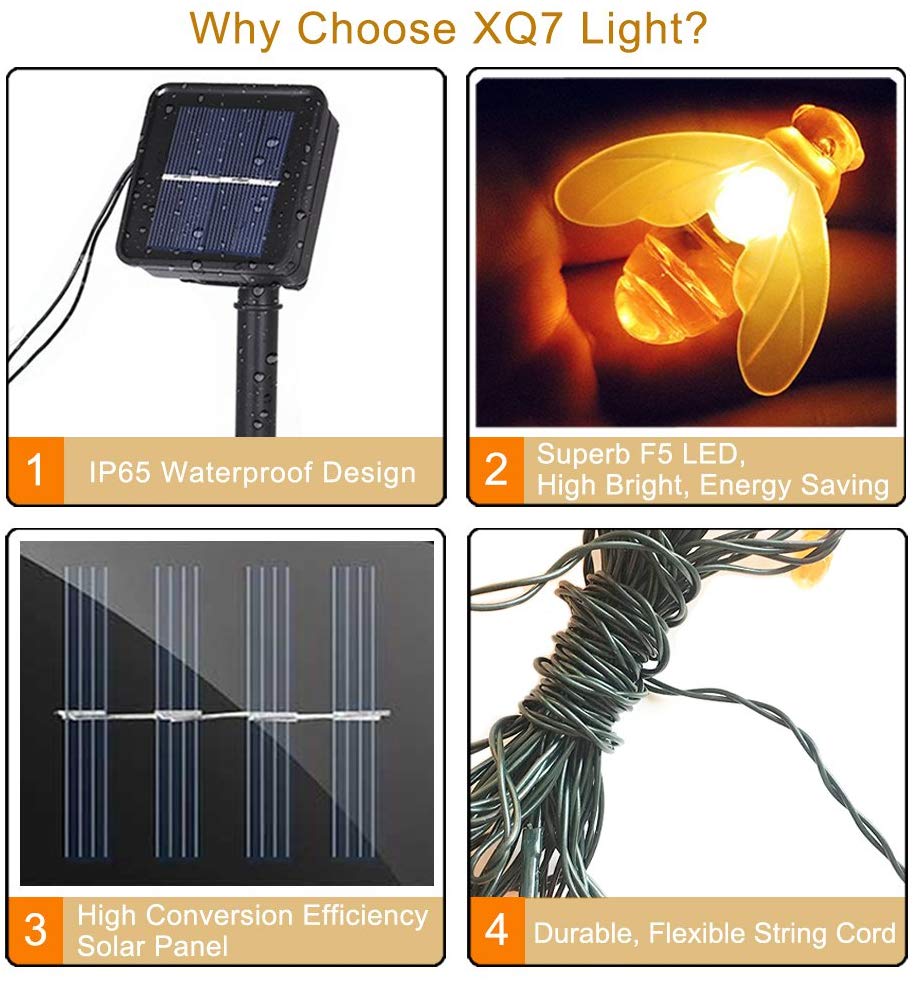 Solar Powered Honeybee Outdoor Lights, 30 LED 21 ft Waterproof Fairy String Lights, Bumble Bee for Garden Flower Fence, Patio - Image 3