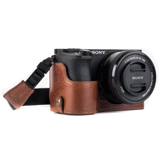 MegaGear Ever Ready Genuine Leather Camera Half Case compatible with Sony Alpha A6500