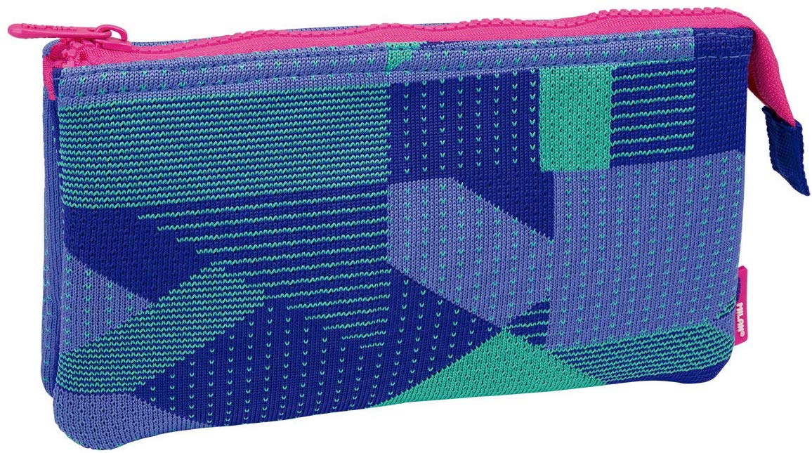 Milan Portatodo 2 Compartimentos Knit, Lila Pencil Cases, 22 cm, Purple (Lila y Verde), 22 centimeters