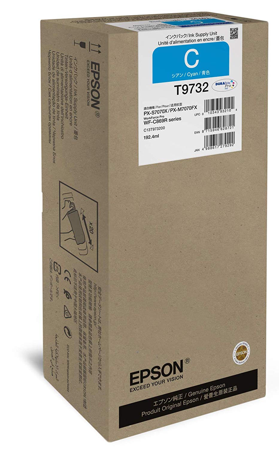 Epson C13T973200 Suitable for WFC869R Ink Cyan XL 192 ml 22,000 Pages