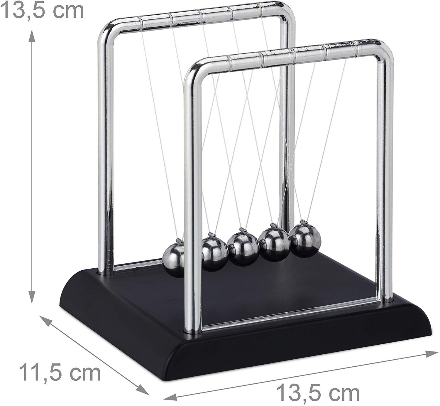 Relaxdays Newton’s Cradle, Classic Pendulum with 5 Balls, Decorative Physics Gadget for Your Desk Silver - Image 4