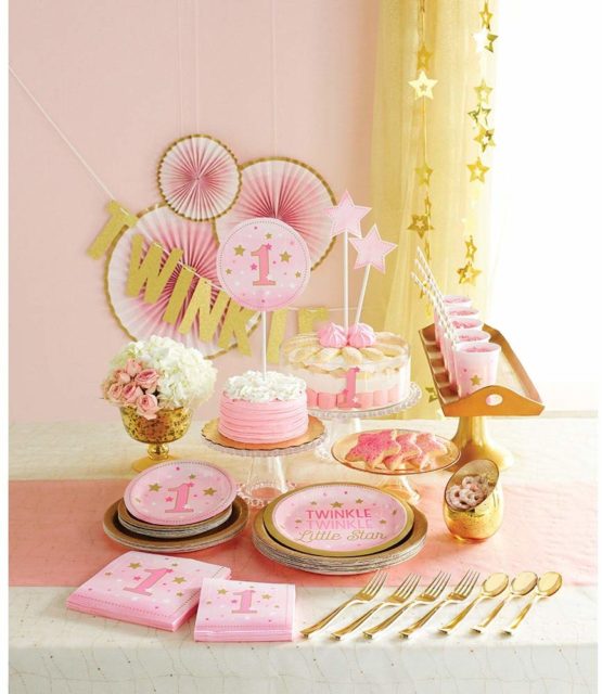 Creative Converting Pink One Little Star Plastic Tablecover-1 Pc, 54" x 102" - Image 2