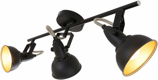 Briloner Leuchten Modern wall light, retro/vintage design, 3 rotatable spotlights, metall black-gold look, E14, IP20, max. 40 Watt, Length: 55.4 cm