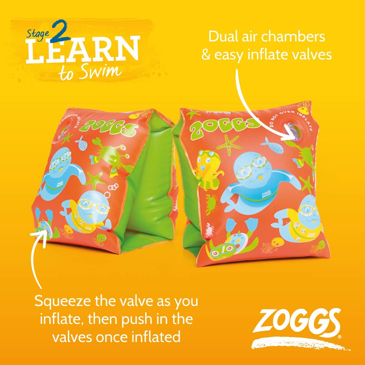 Kid's Zoggy Swimming Armbands, Orange/Green, 1-6 Years/11-25 kg - Image 2