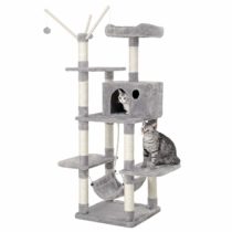 FEANDREA Cat Tree, Cat Condo with Hammock, Perch, Cat Tower, Light Grey PCT86W