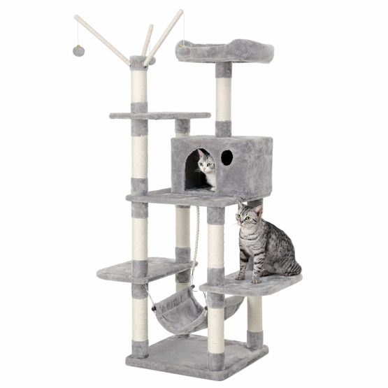 FEANDREA Cat Tree, Cat Condo with Hammock, Perch, Cat Tower, Light Grey PCT86W