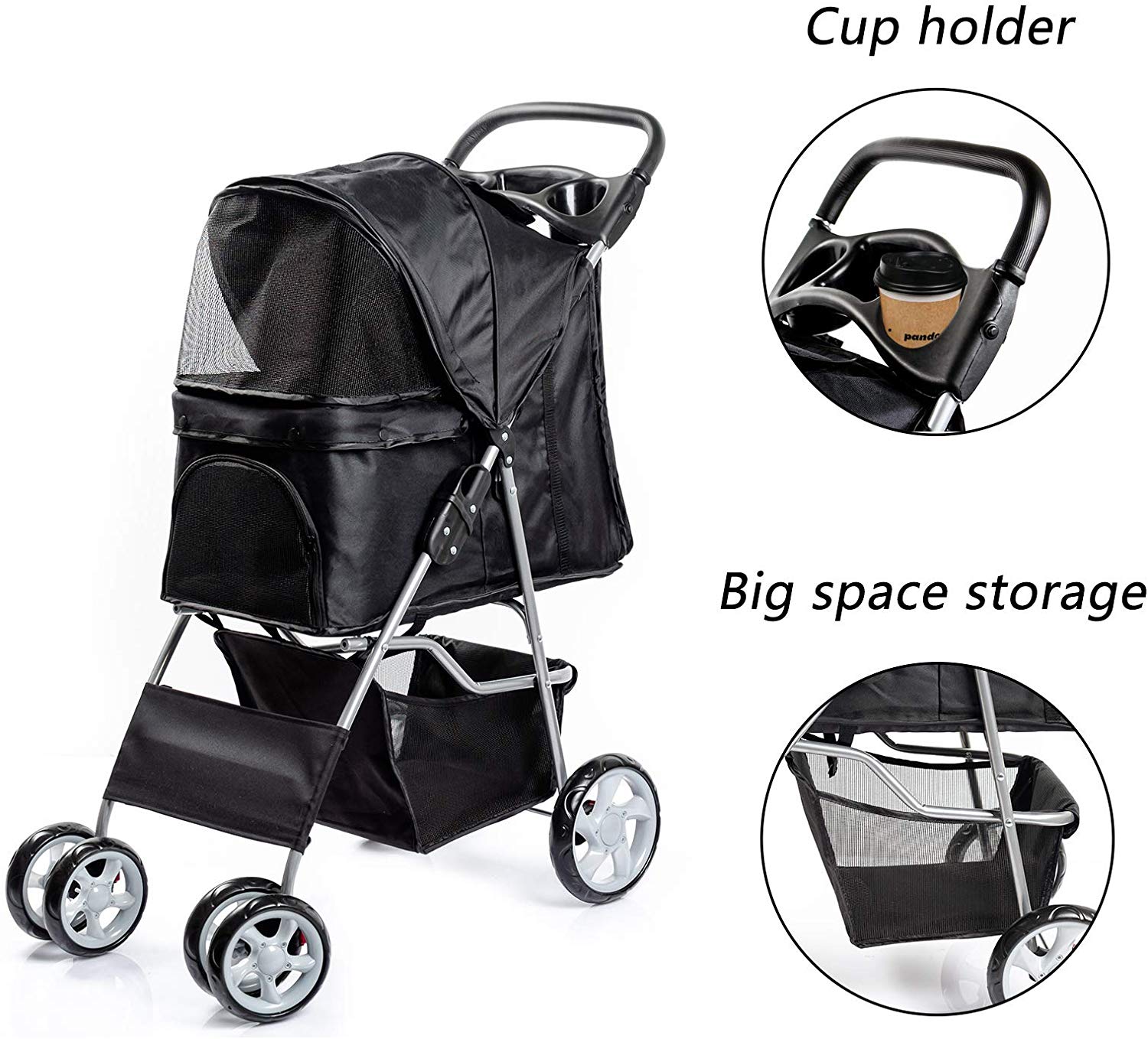 display4top Pet Travel Stroller Dog Cat Pushchair Pram Jogger Buggy